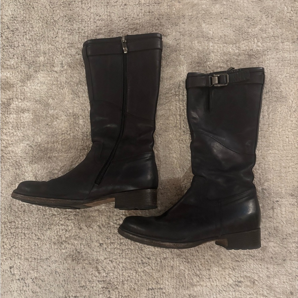 Women's Black Leather mid-calf Boots 37.5